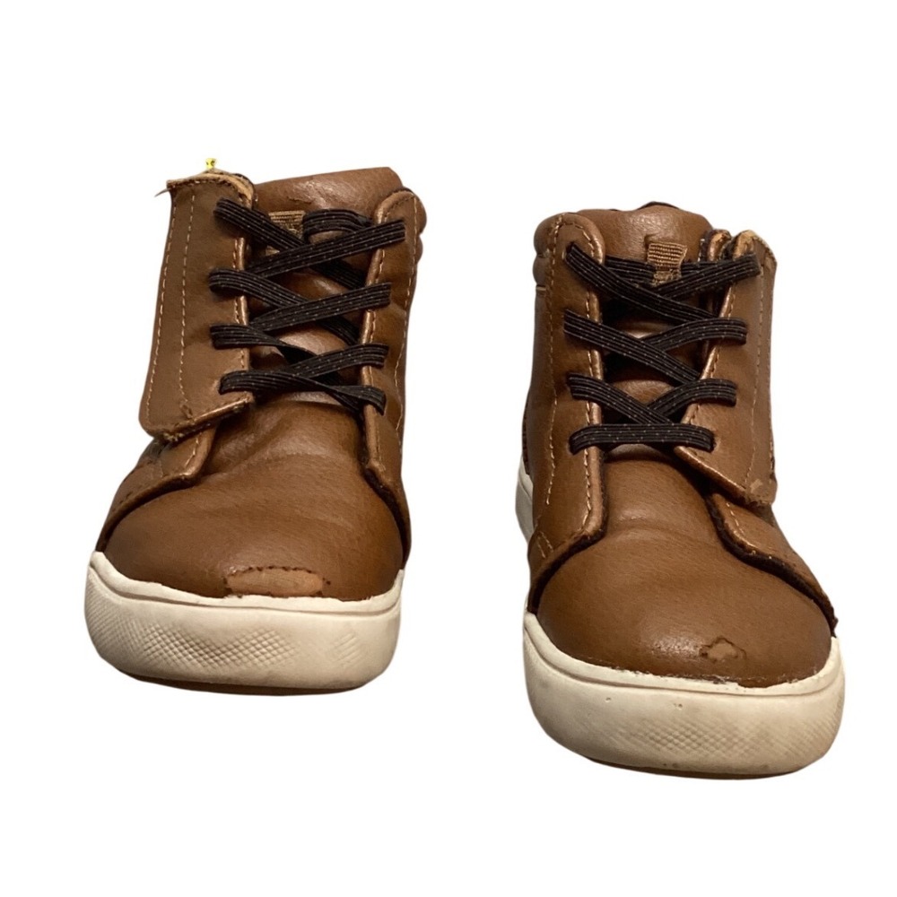 Wonder‎ Nation Kids Brown Faux Leather Lace Up High Top Sneakers Size 9